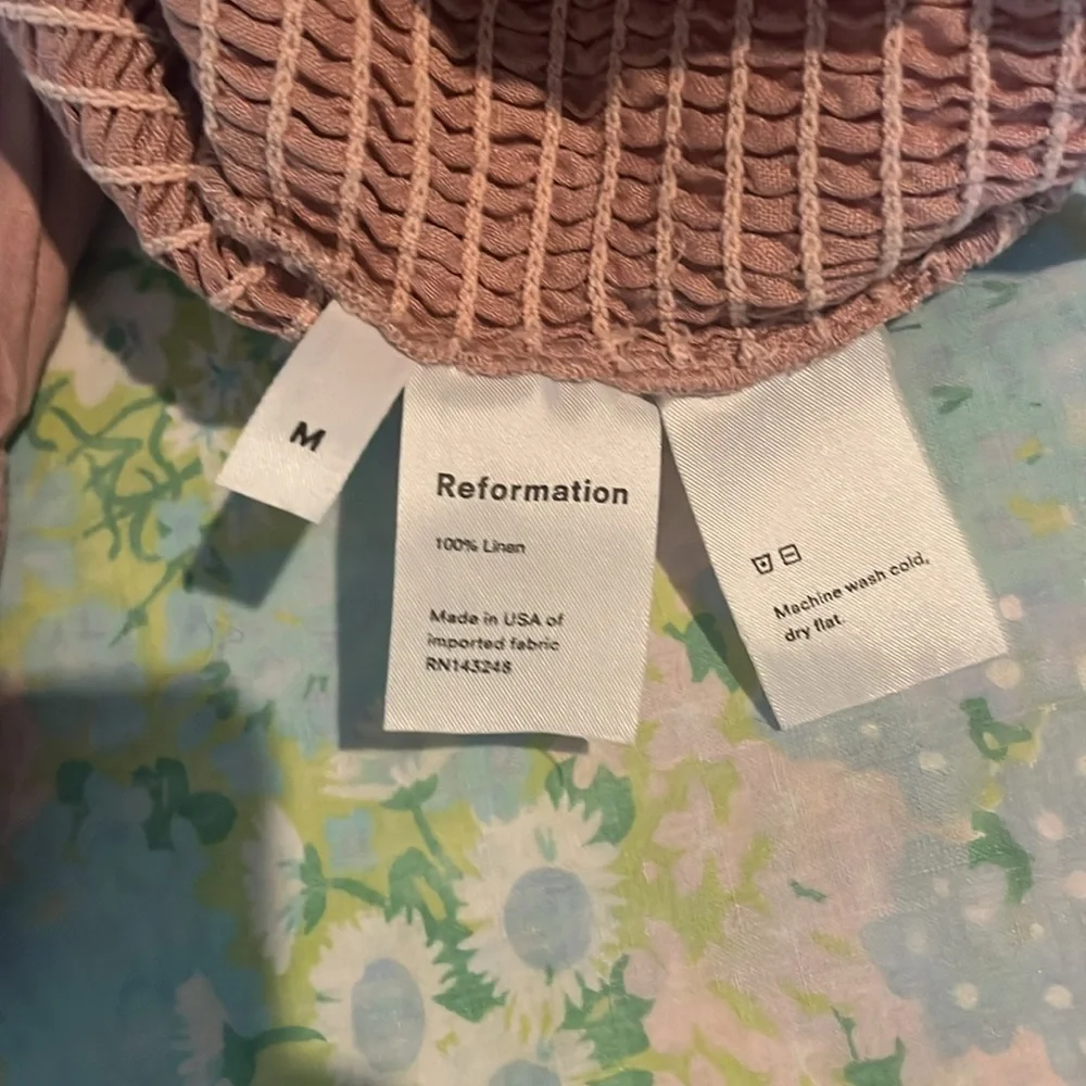 Reformation | Rose Maple‎ Puff Sleeve Peasant Smock Crop Linen Top Boho Medium